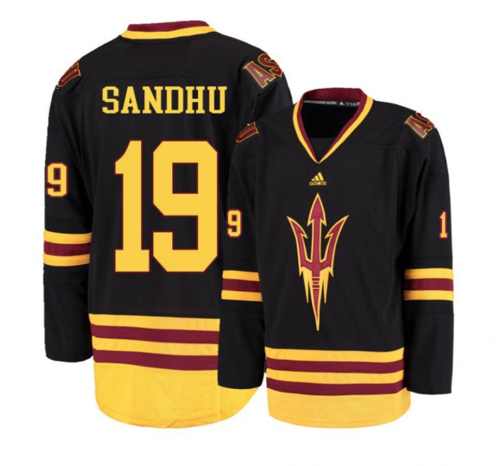Men's Arizona State Sun Devils #19 Jordan Sandhu Hockey Stitched Black Jersey