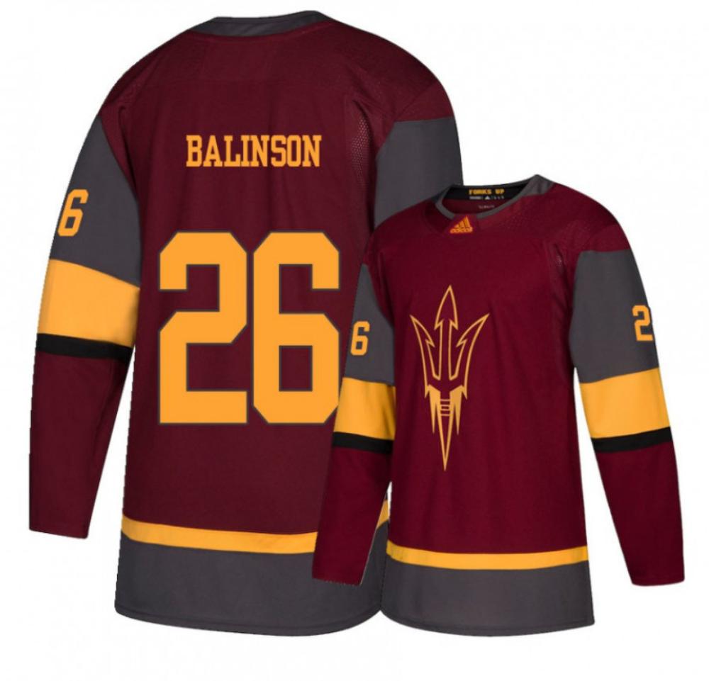 Men's Arizona State Sun Devils #26 Max Balinson Hockey Stitched Maroon Jersey