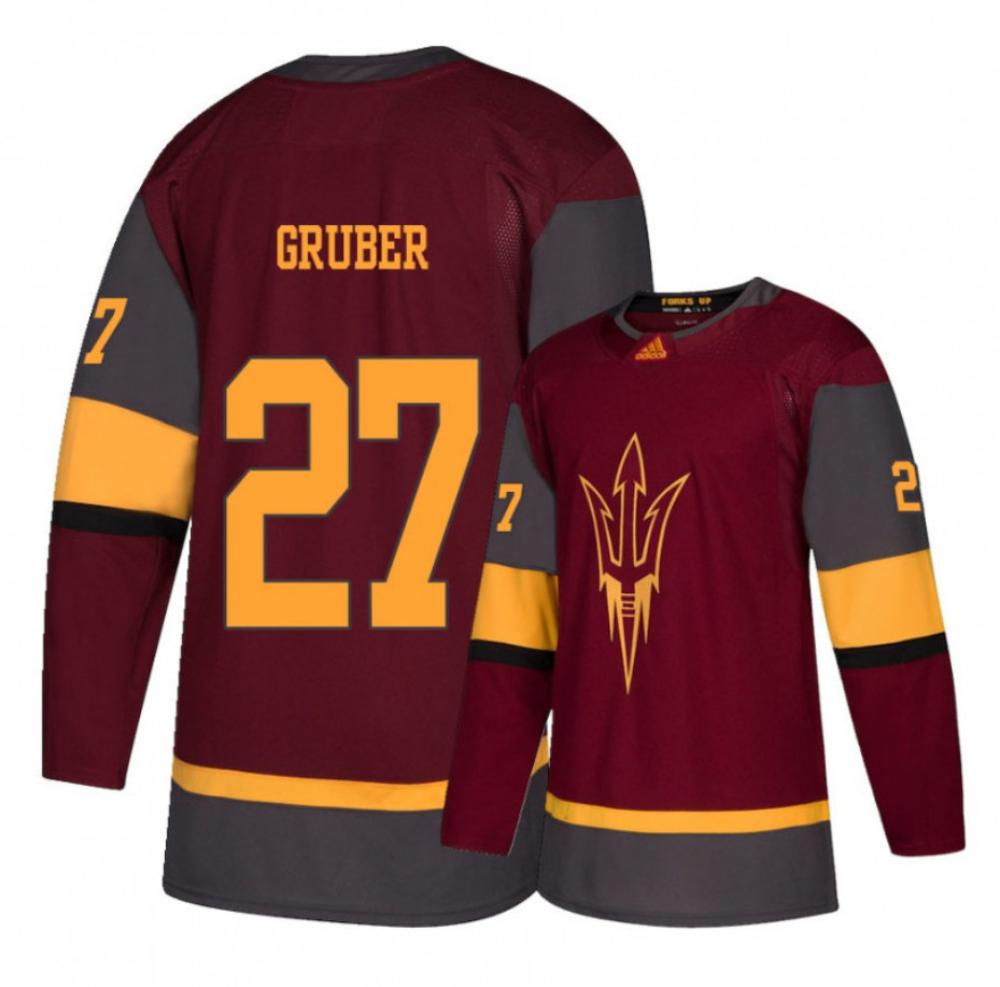 Men's Arizona State Sun Devils #27 Brett Gruber Hockey Stitched Maroon Jersey