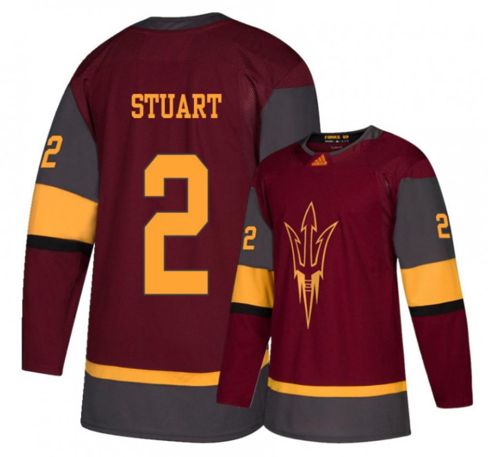 Men's Arizona State Sun Devils #2 Connor Stuart Hockey Stitched Maroon Jersey