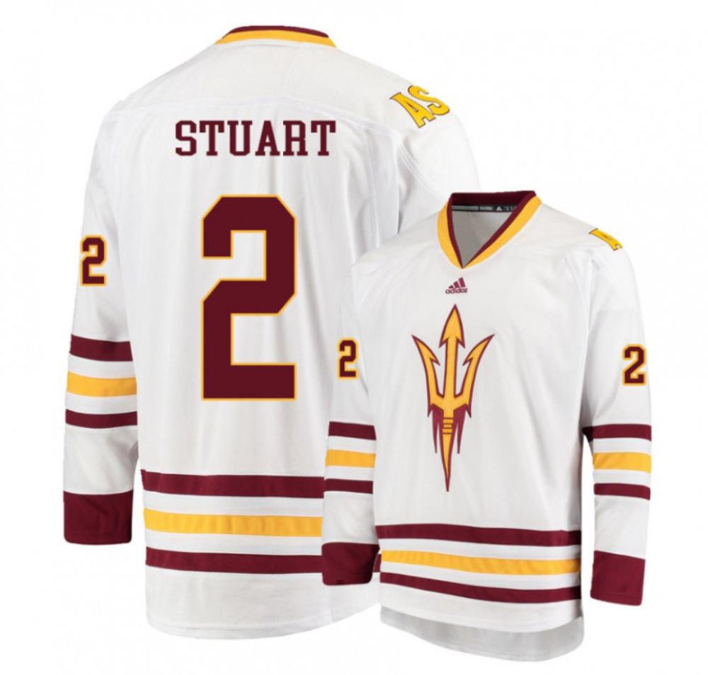 Men's Arizona State Sun Devils #2 Connor Stuart Hockey Stitched White Jersey