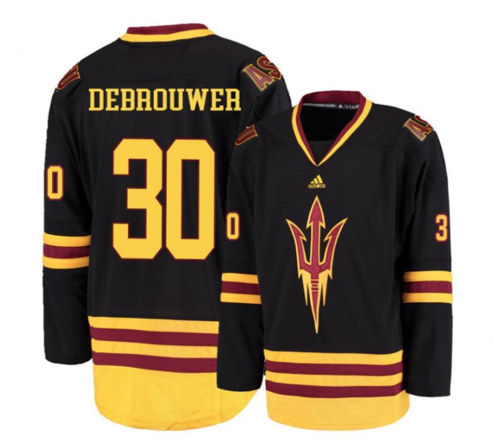 Men's Arizona State Sun Devils #30 Evan Debrouwer Hockey Stitched Black Jersey