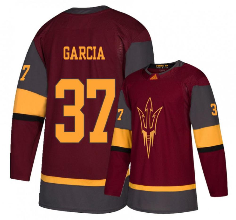 Men's Arizona State Sun Devils #37 Dominic Garcia Hockey Stitched Maroon Jersey