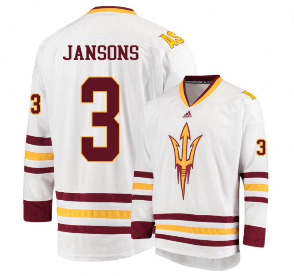 Men's Arizona State Sun Devils #3 Gvido Jansons Hockey Stitched White Jersey