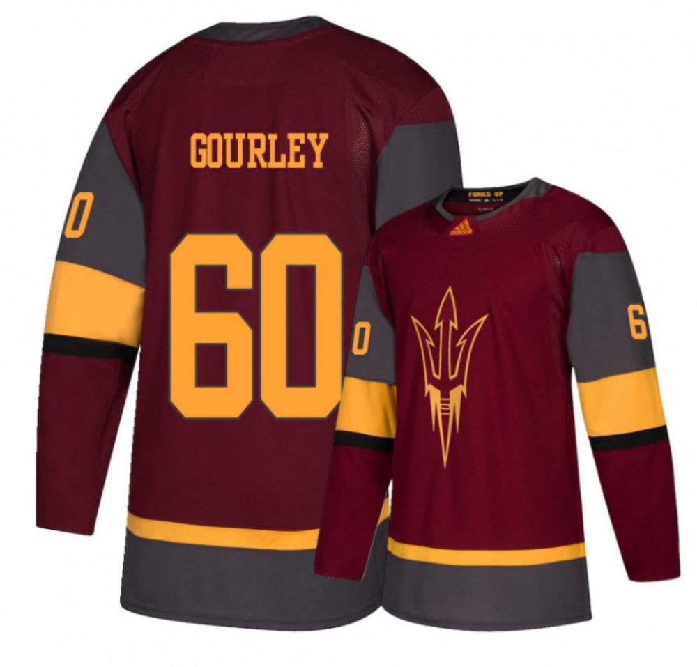 Men's Arizona State Sun Devils #60 Jarrod Gourley Hockey Stitched Maroon Jersey