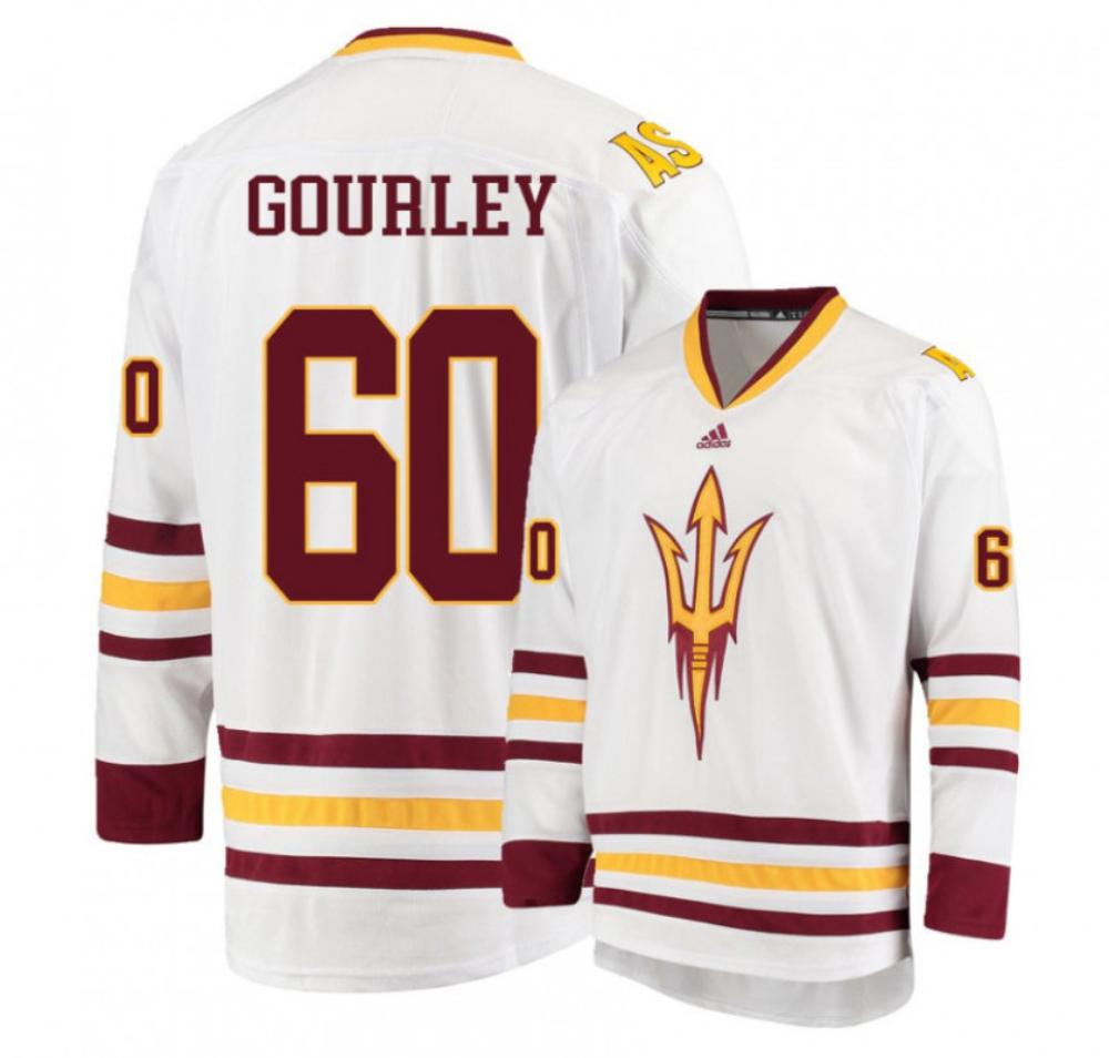 Men's Arizona State Sun Devils 16 Austin Lemieux Hockey Stitched White Jersey