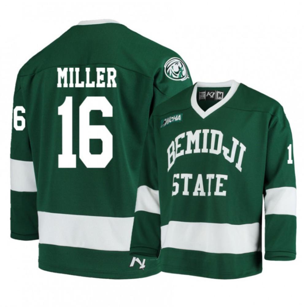 Men's Bemidji State Beavers 16 Aaron Miller Green Hockey Jersey