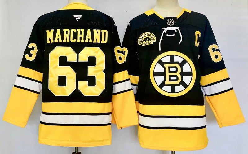 Men's Boston Bruins #63 Brad Marchand Jersey Stitched Yellow