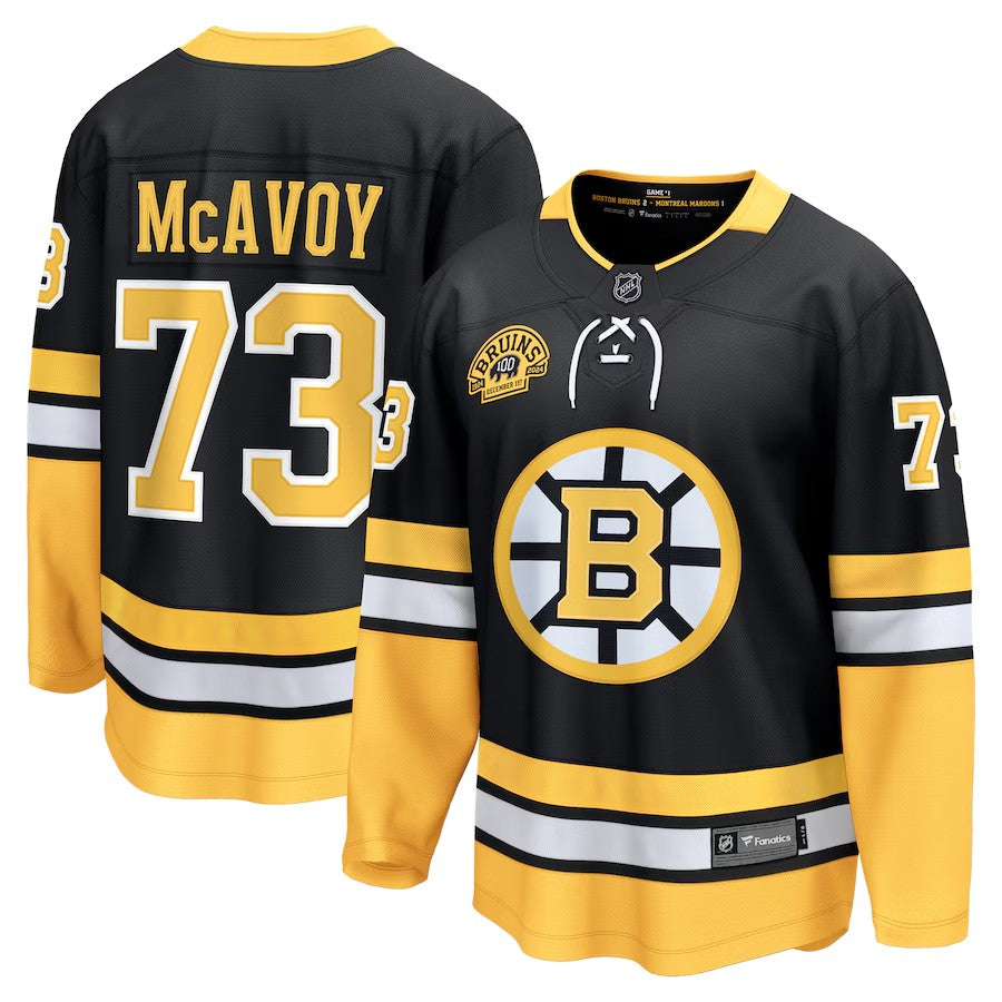 Men's Boston Bruins #73 Charlie McAvoy 100th Anniversary Premier Breakaway Jersey Black