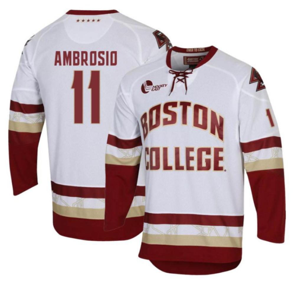 Men's Boston College Eagles Colby Ambrosio #11 Hockey All Stitched White Jersey