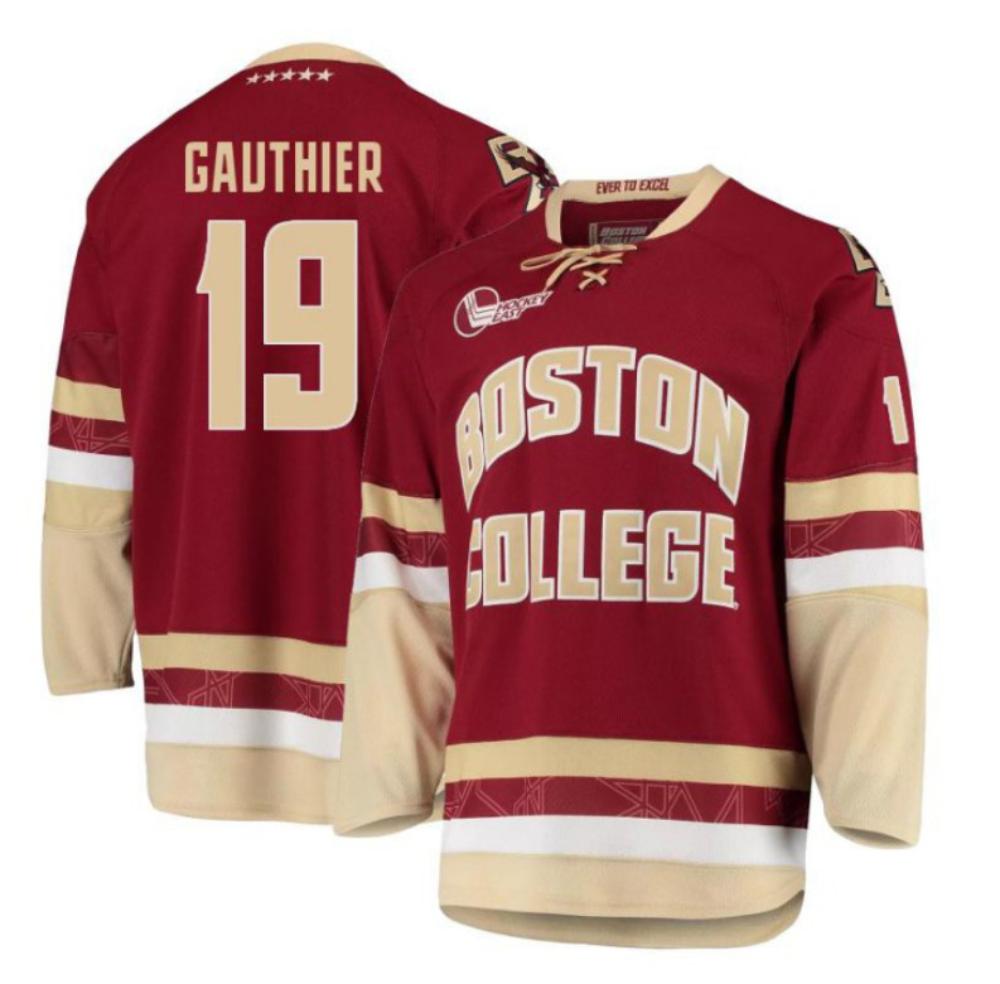 Men's Boston College Eagles Cutter Gauthier #19 Hockey Stitched Jersey Maroon
