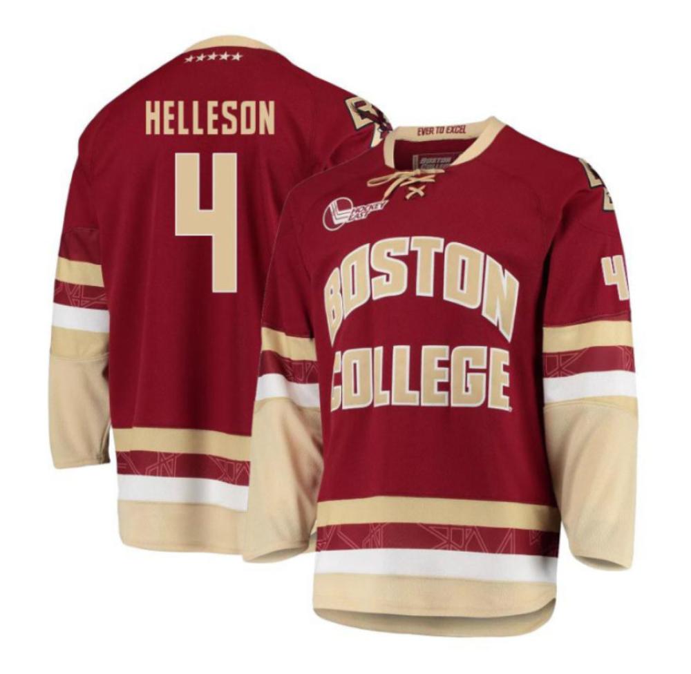 Men's Boston College Eagles Drew Helleson #4 Hockey Stitched Jersey Maroon