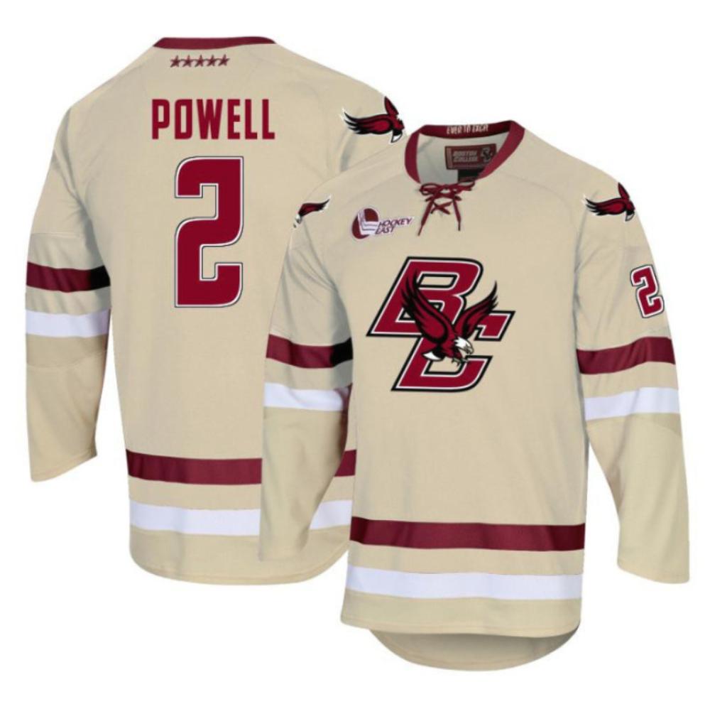 Men's Boston College Eagles Eamon Powell #2 Hockey All Stitched Cream Jersey (Copy)