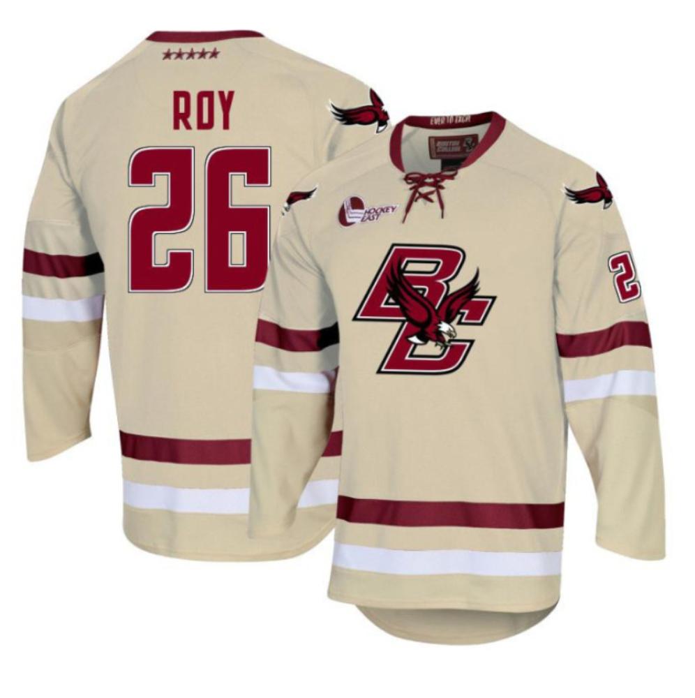Men's Boston College Eagles Harrison Roy #26 Hockey All Stitched Cream Jersey