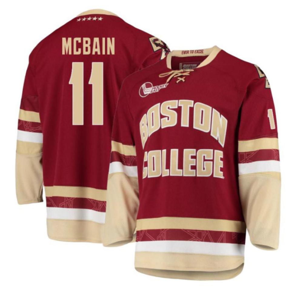 Men's Boston College Eagles Jack Mcbain #11 Hockey Stiched Maroon Jersey