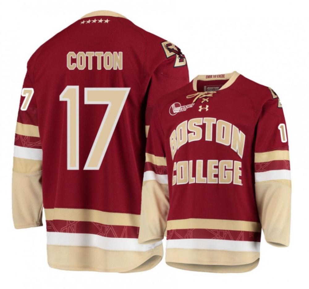 Men's Boston College Eagles #17 David Cotton Hockey All Stitched Maroon Jersey