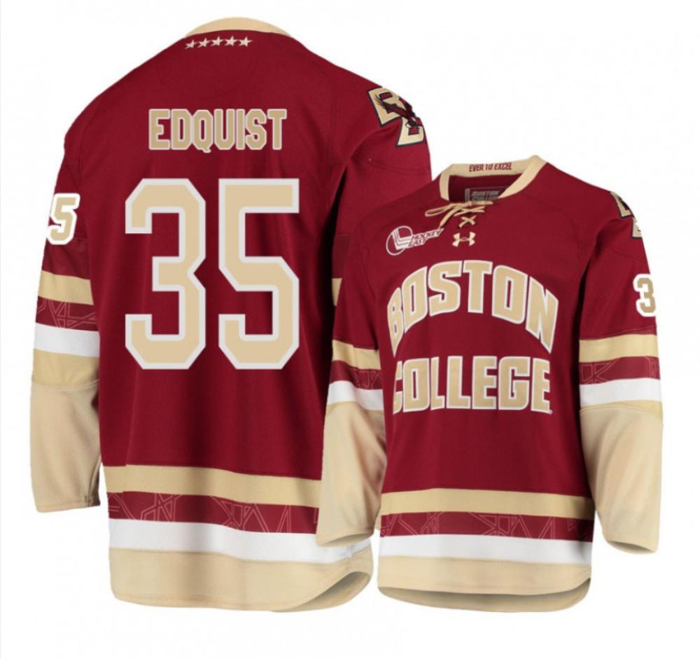 Men's Boston College Eagles #35 Ryan Edquist Hockey All Stitched Maroon Jersey