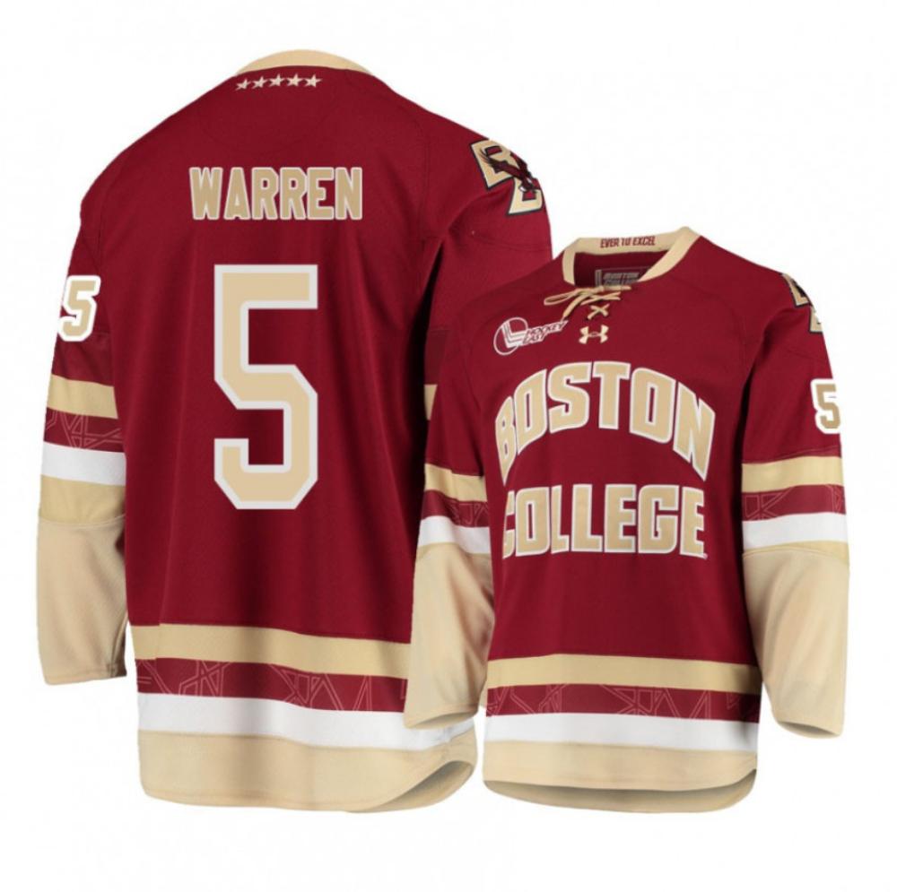 Men's Boston College Eagles #5 Marshall Warren Hockey All Stitched Maroon Jersey