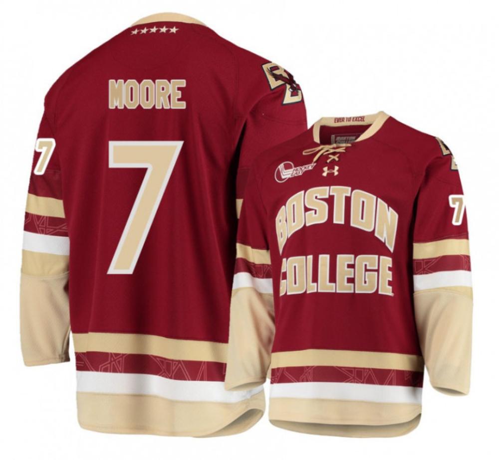Men's Boston College Eagles #7 Connor Moore Hockey All Stitched Maroon Jersey (Copy)