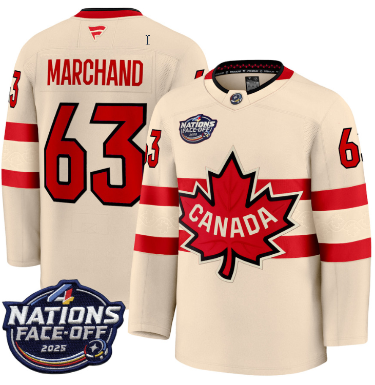 Men's Brad Marchand Jersey #63 Canada 4 Nations Face-Off 2025 Stitched Cream