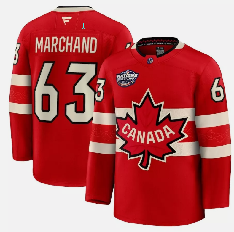 Men's Brad Marchand Jersey #63 Red 2025 4 Nations Face-Off Stitched (Copy)