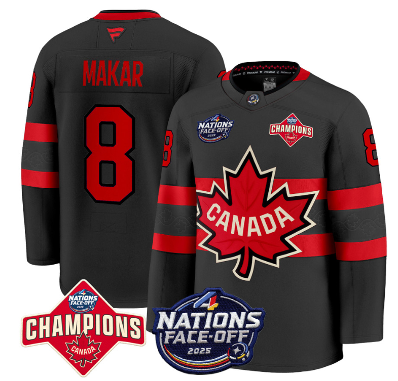 Men's Cale Makar Jersey #8 Canada 4 Nations Face-Off 2025 Champions Black