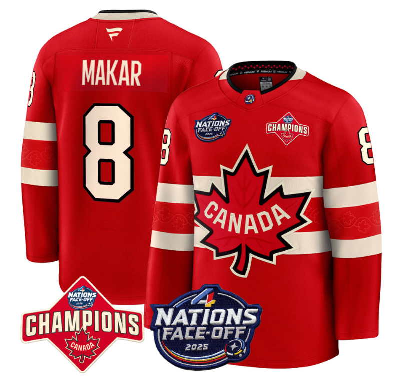 Men's Cale Makar Jersey #8 Canada 4 Nations Face-Off 2025 Champions Red