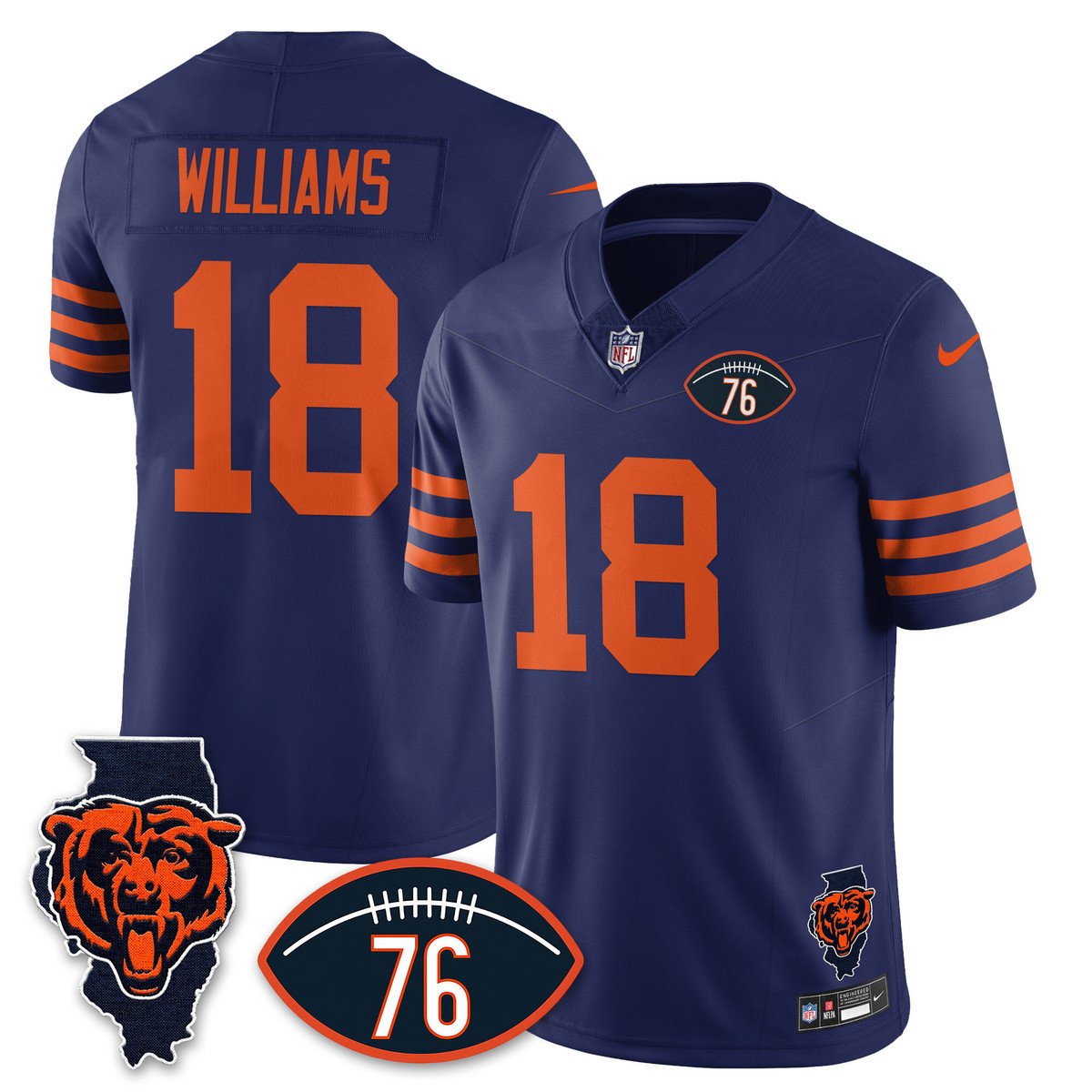 Men's Caleb Williams Jersey #18 Chicago Bears Honor Steve McMichael Throwback