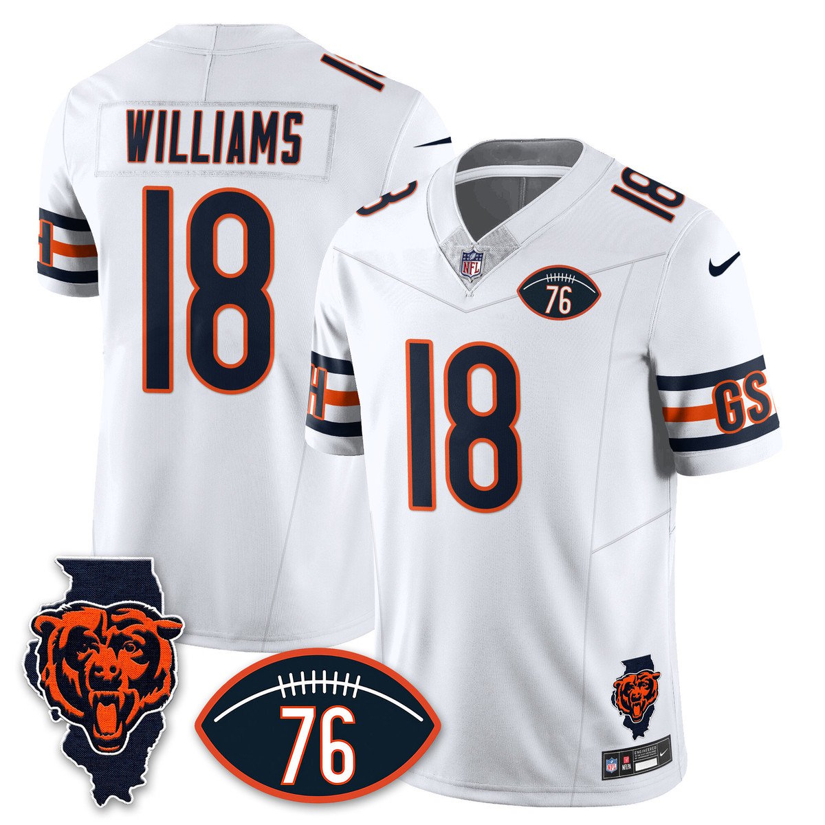 Men's Caleb Williams Jersey #18 Chicago Bears Honor Steve McMichael White