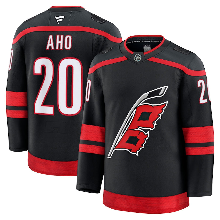 Men's Carolina Hurricanes #20 Sebastian Aho Home Premium Jersey Black