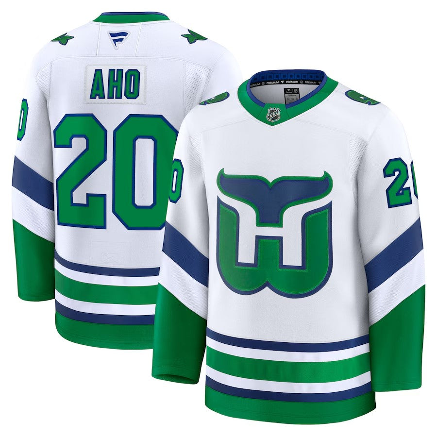 Men's Carolina Hurricanes #20 Sebastian Aho Throwback Premium Jersey White