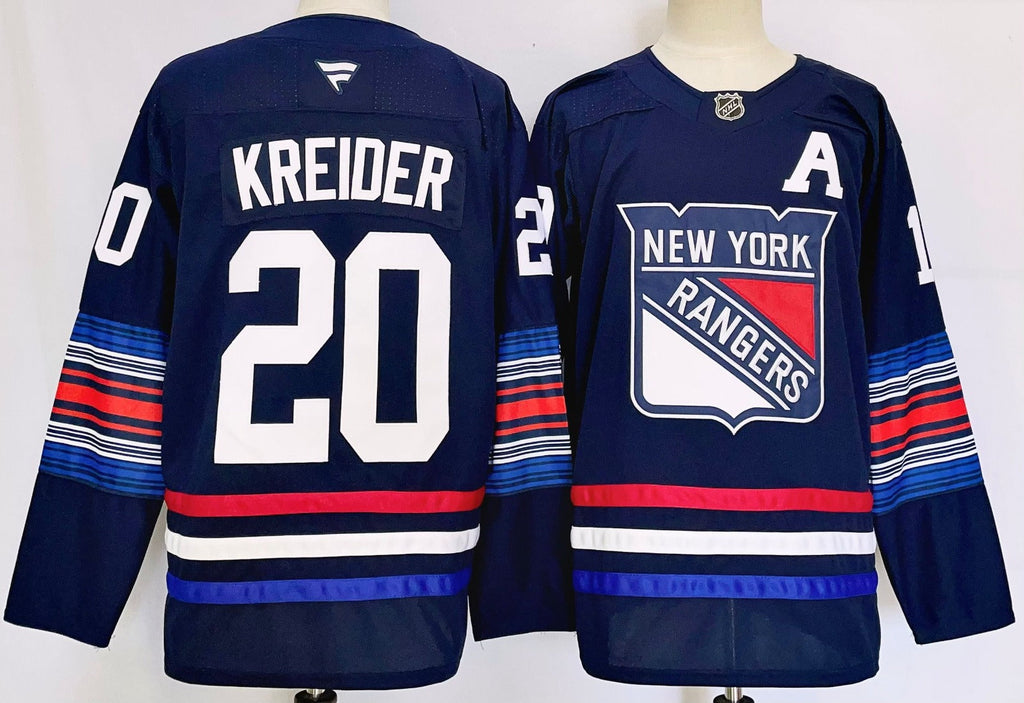 Men’s Chris Kreider Jersey #20 New York Rangers Navy Alternate Stitched