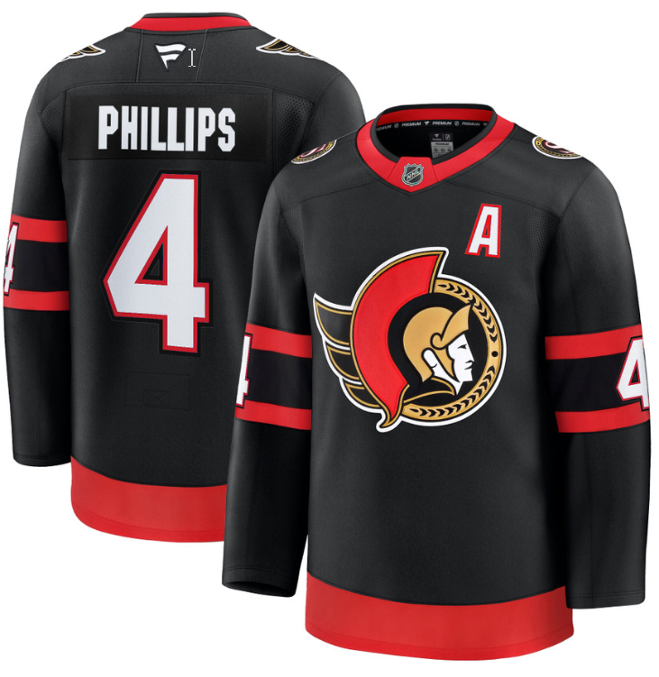 Men's Chris Phillips Jersey #4 Ottawa Senators 2025 Premium Home All Stitched