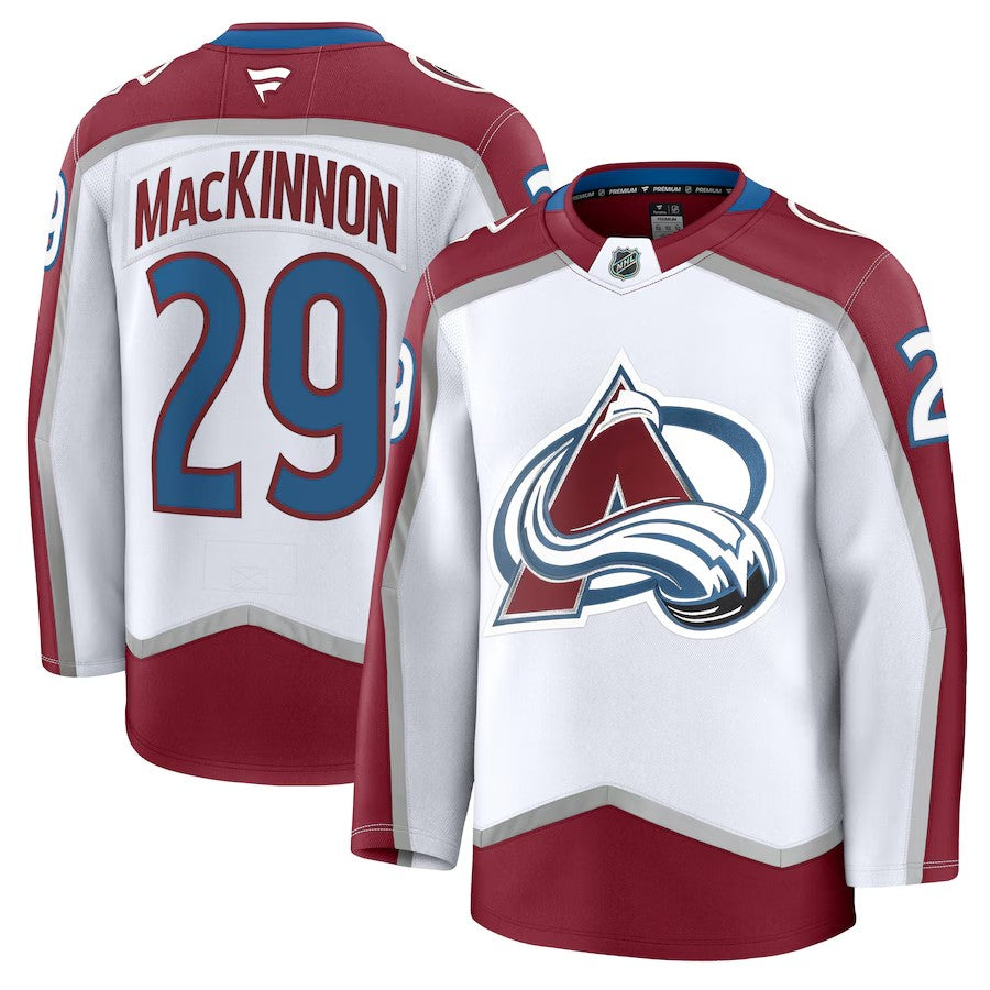 Men's Colorado Avalanche #29 Nathan MacKinnon Away Premium Jersey White