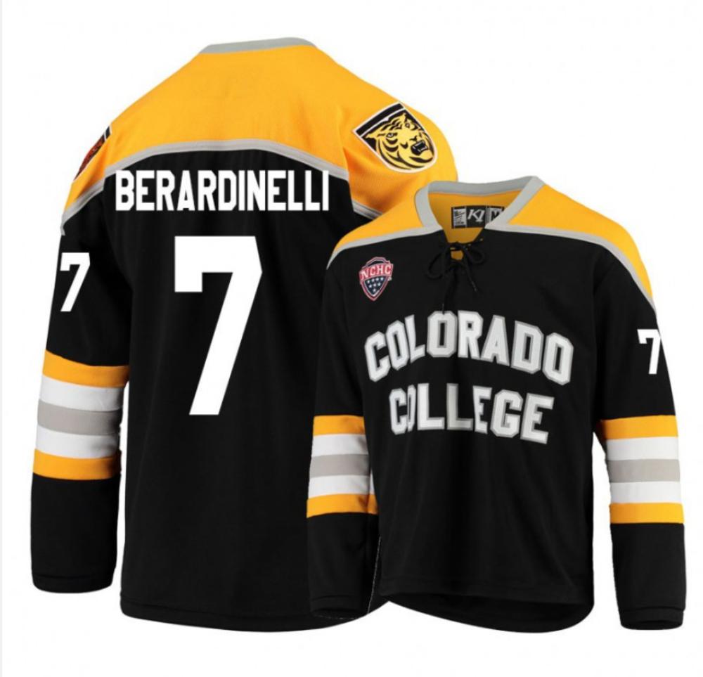 Men's Colorado College Tigers #7 Alex Berardinelli Hockey Stitched Black Jersey