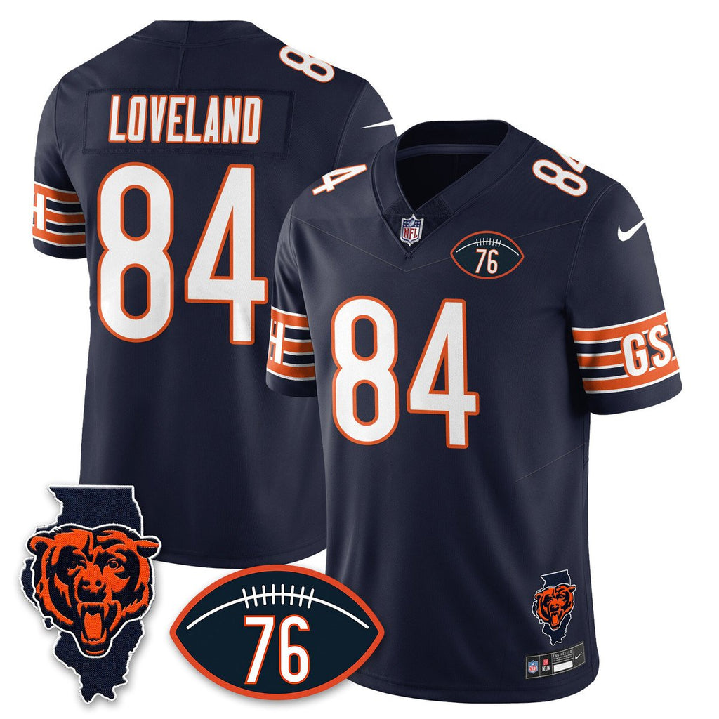 Men's Colston Loveland Jersey #84 Chicago Bears Honor Steve McMichael Navy