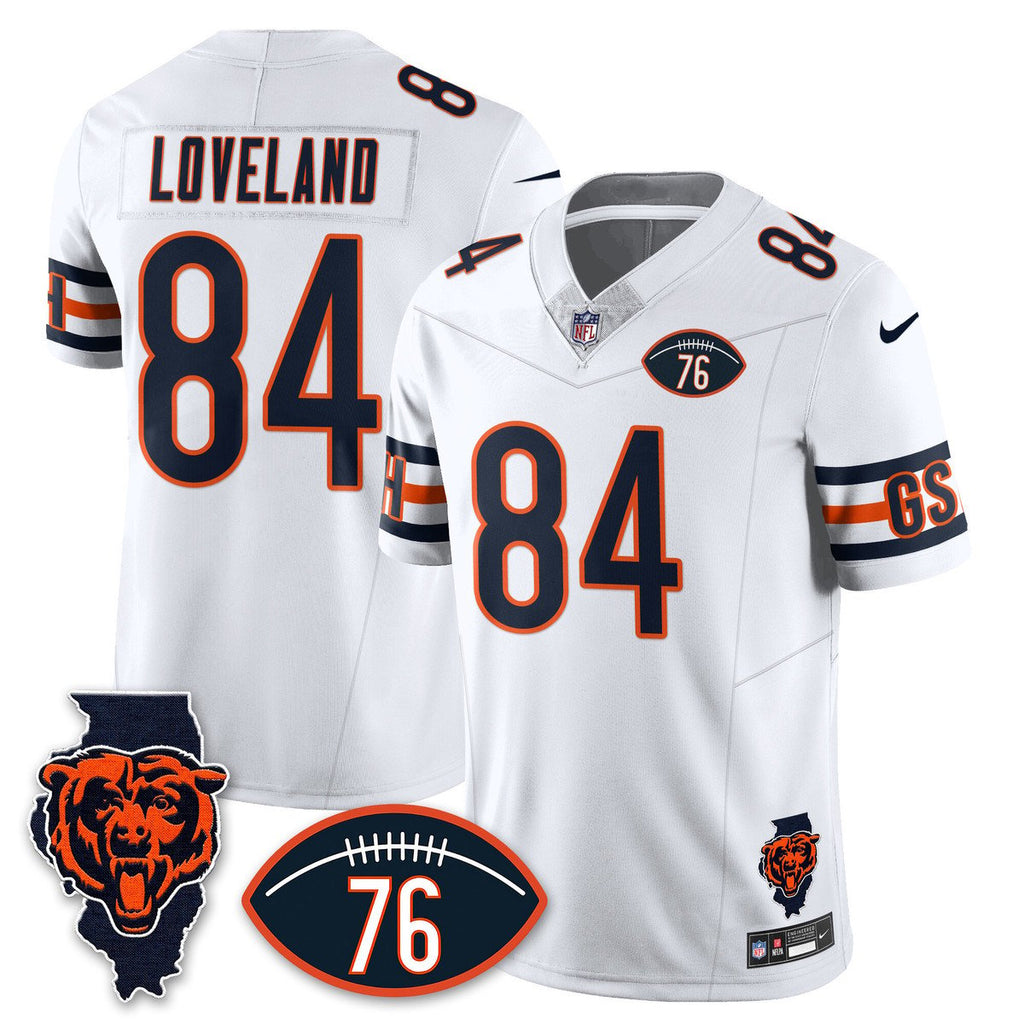 Men's Colston Loveland Jersey #84 Chicago Bears Honor Steve McMichael White