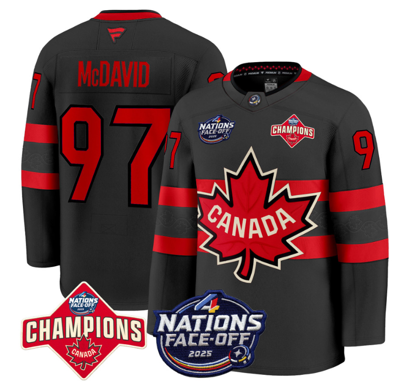 Men's Connor McDavid Jersey #97 Canada 4 Nations Face-Off 2025 Champions Black (Copy)