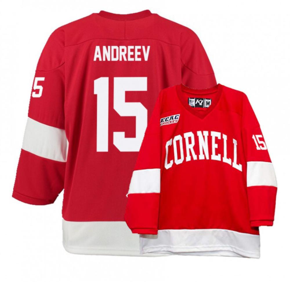 Men's Cornell Big Red #15 Max Andreev College Hockey Stitched Red Jersey