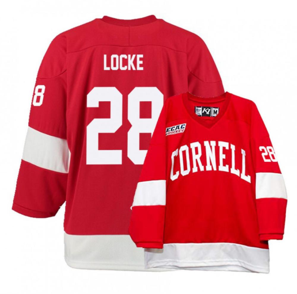 Men's Cornell Big Red #28 Brenden Locke College Hockey All Stitched Red Jersey