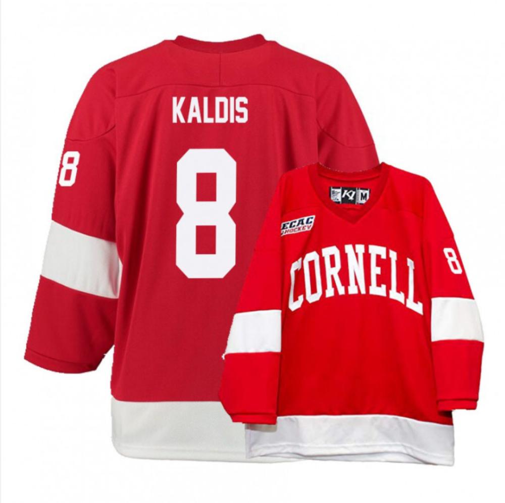 Men's Cornell Big Red #8 Yanni Kaldis College Hockey All Stitched Red Jersey