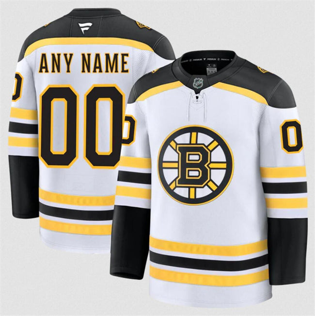 Men's Custom Boston Bruins Jersey Name, Number 2025 Away White Stitched