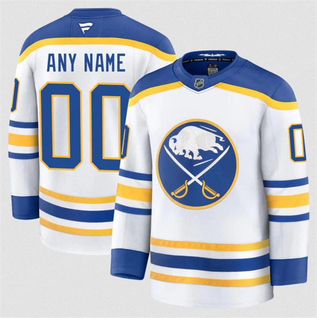 Men's Custom Buffalo Sabres Jersey Name, Number 2025 White Away Stitched