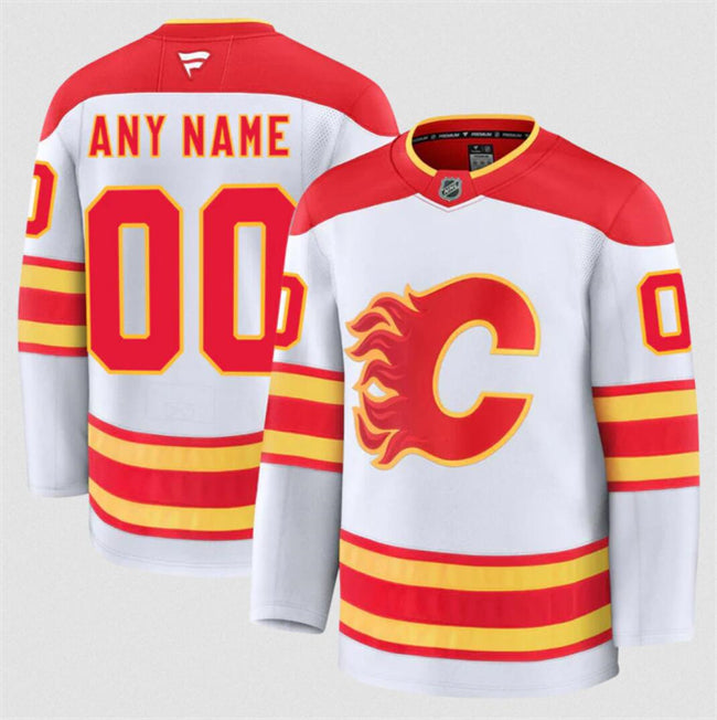 Men's Custom Calgary Flames Jersey Name, Number 2025 Away White