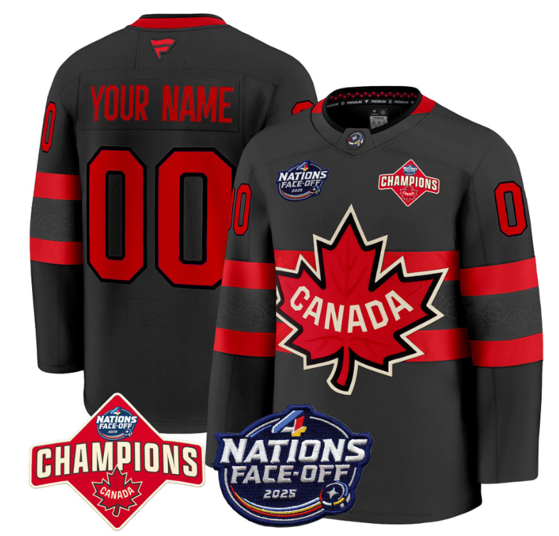 Men's Custom Canada Jersey 4 Nations Face-Off 2025 Champions Patch Stitched Black