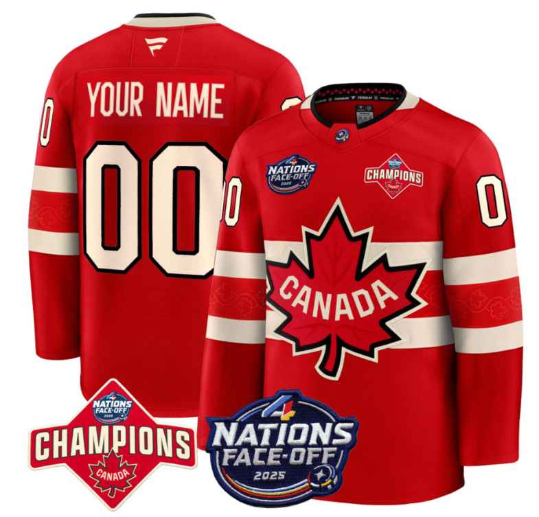 Men's Custom Canada Jersey 4 Nations Face-Off 2025 Champions Patch Stitched Red