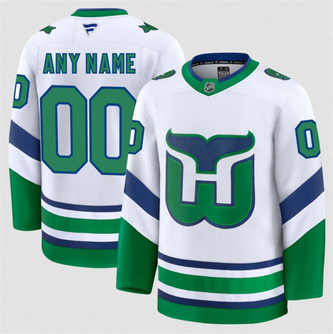 Men's Custom Carolina Hurricanes Jersey Name, Number 2025 White Throwback