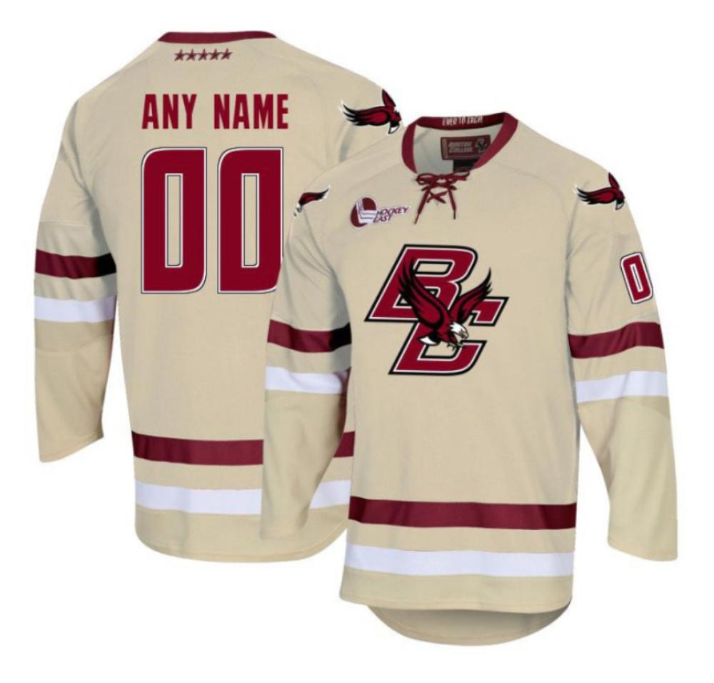 Men's Custom Jersey Boston College Eagles Hockey All Stitched Cream
