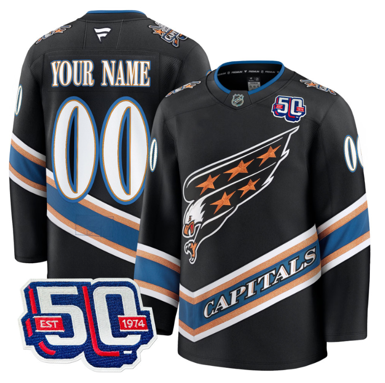 Men's Custom Washington Capitals Jersey Eagle Alternate 50th Anniversary Black