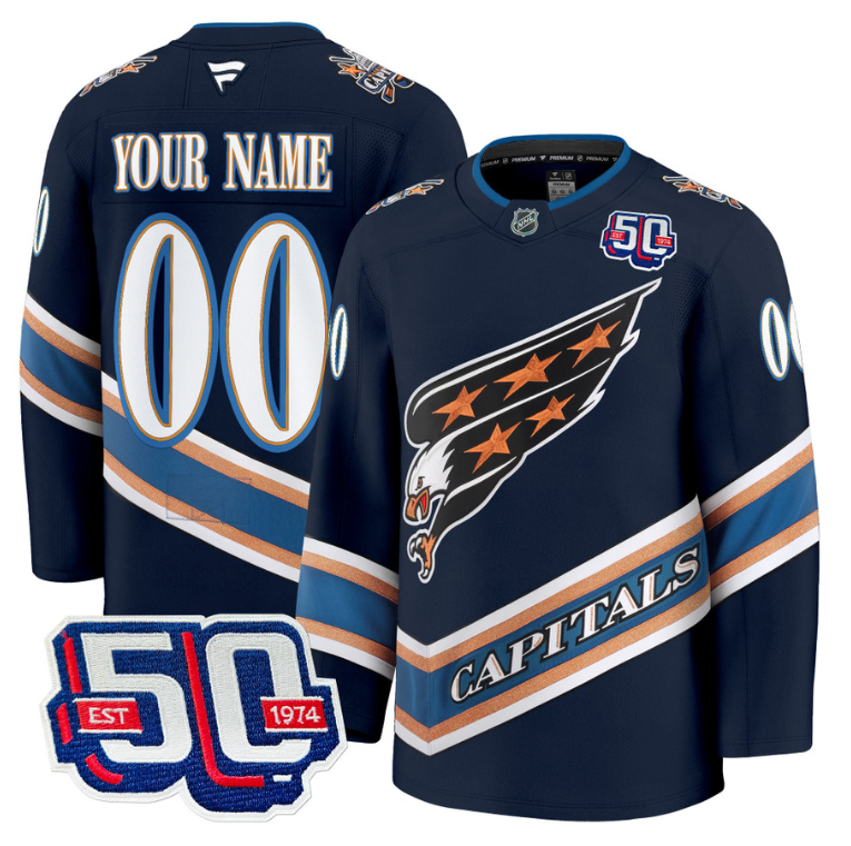 Men's Custom Washington Capitals Jersey Eagle Alternate 50th Anniversary Navy